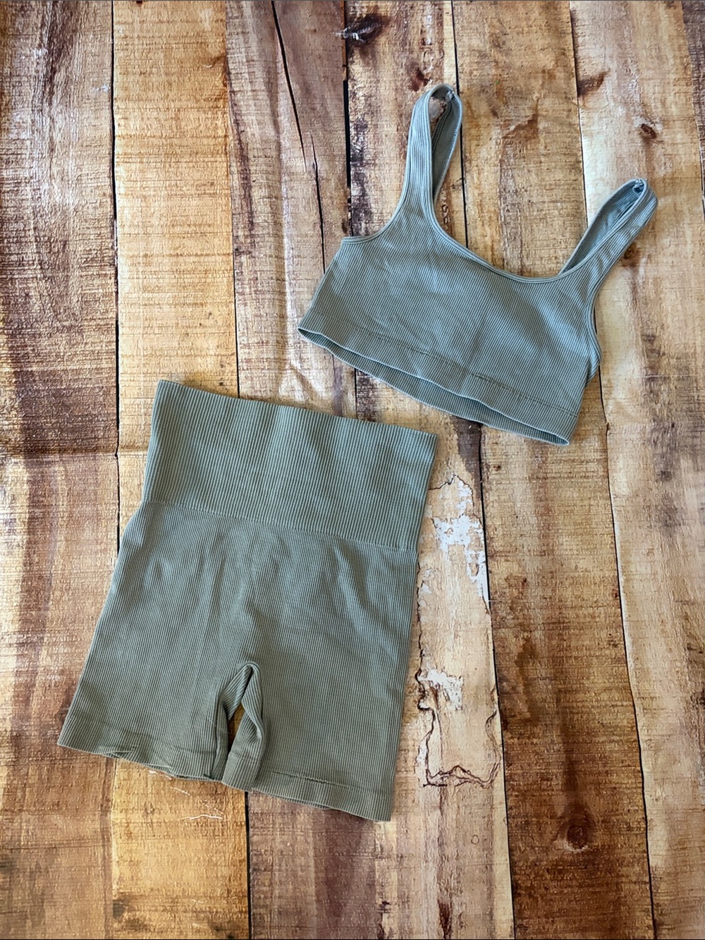 Ribbed Two-Piece Active Set in Sage Green